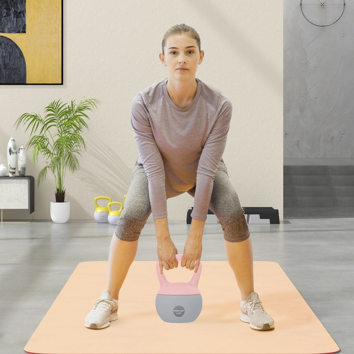SPORTNOW 12KG Soft Kettlebell, Kettlebell with Non-Slip Handle for Home Gym, Weight Lifting, Strength Training, Pink/Grey