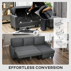 HOMCOM Three-Seater Storage Sofa Bed - Charcoal Grey