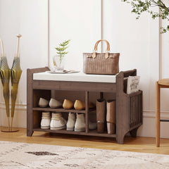 HOMCOM Shoe Bench 2-Tier Boot Section Entryway Storage Bench Cushioned Seat 100 x 30 x 50 cm Dark Brown and Cream