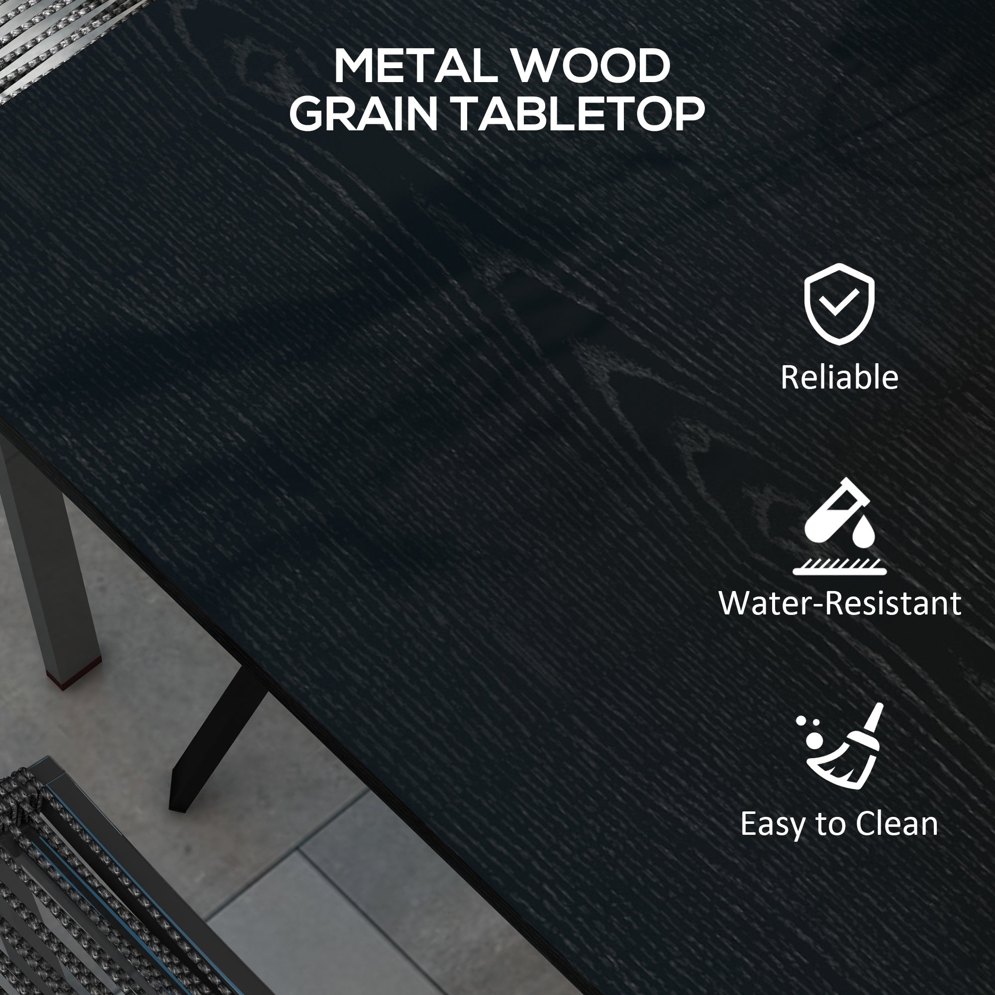 Outsunny Four-Seater Steel Garden Table, with 40mm Parasol Hole - Black