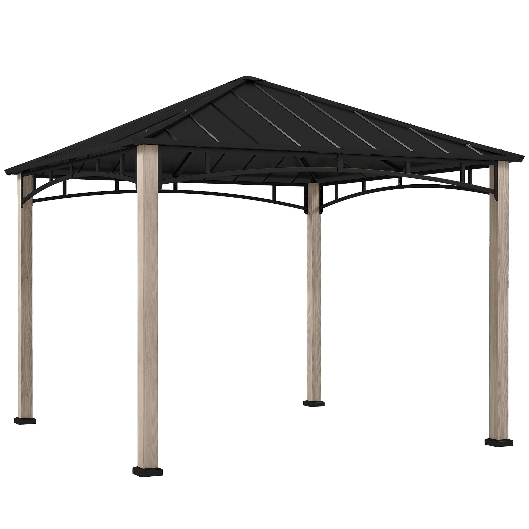 Outsunny 3 x 3 m Decorative Metal Gazebo - Black/Wood-Effect
