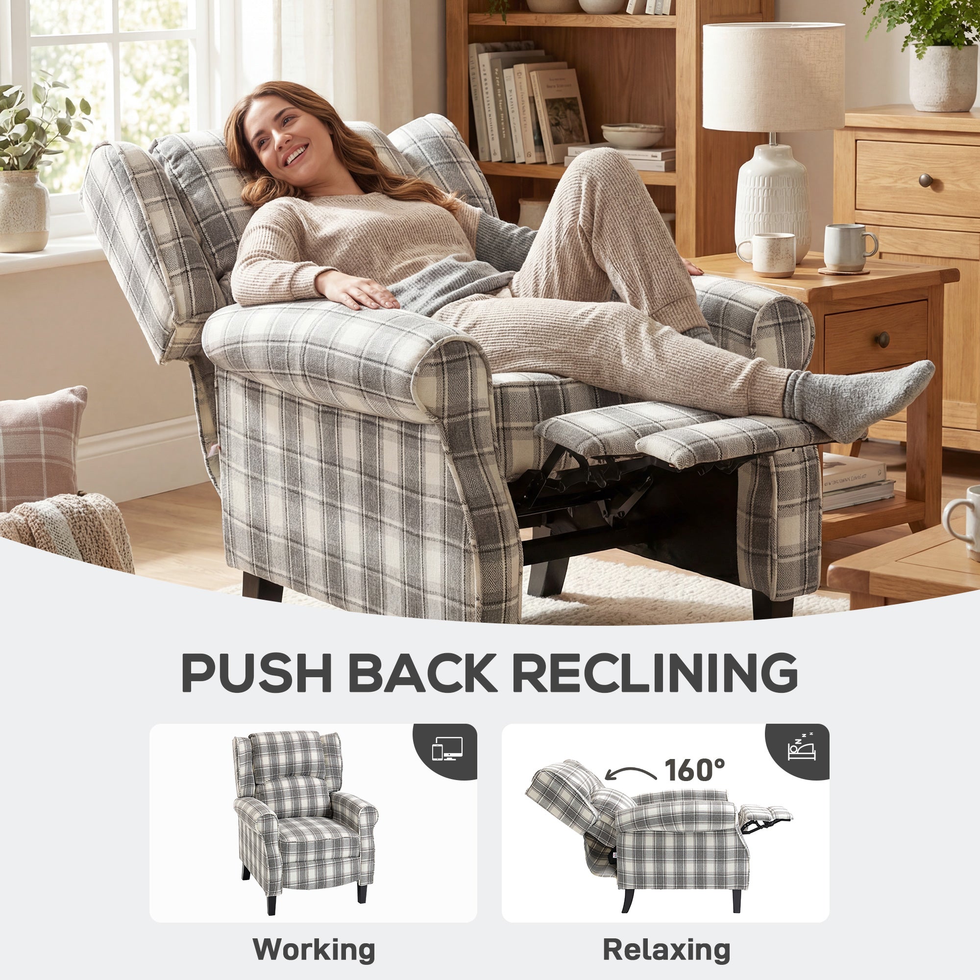 HOMCOM 160Â° Reclining Armchair, with Footrest - Grey and White