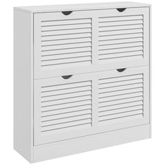 HOMCOM 2 Drawers Entryway Shoe Cabinet, Narrow Shoe Storage Cabinet with 2 Flip Drawers, Louvred Door Design and Adjustable Shelves for 16 Pairs of Shoes, White