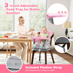 6-in-1 Baby High Chair in Pink
