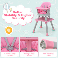 6-in-1 Baby High Chair in Pink