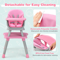 6-in-1 Baby High Chair in Pink