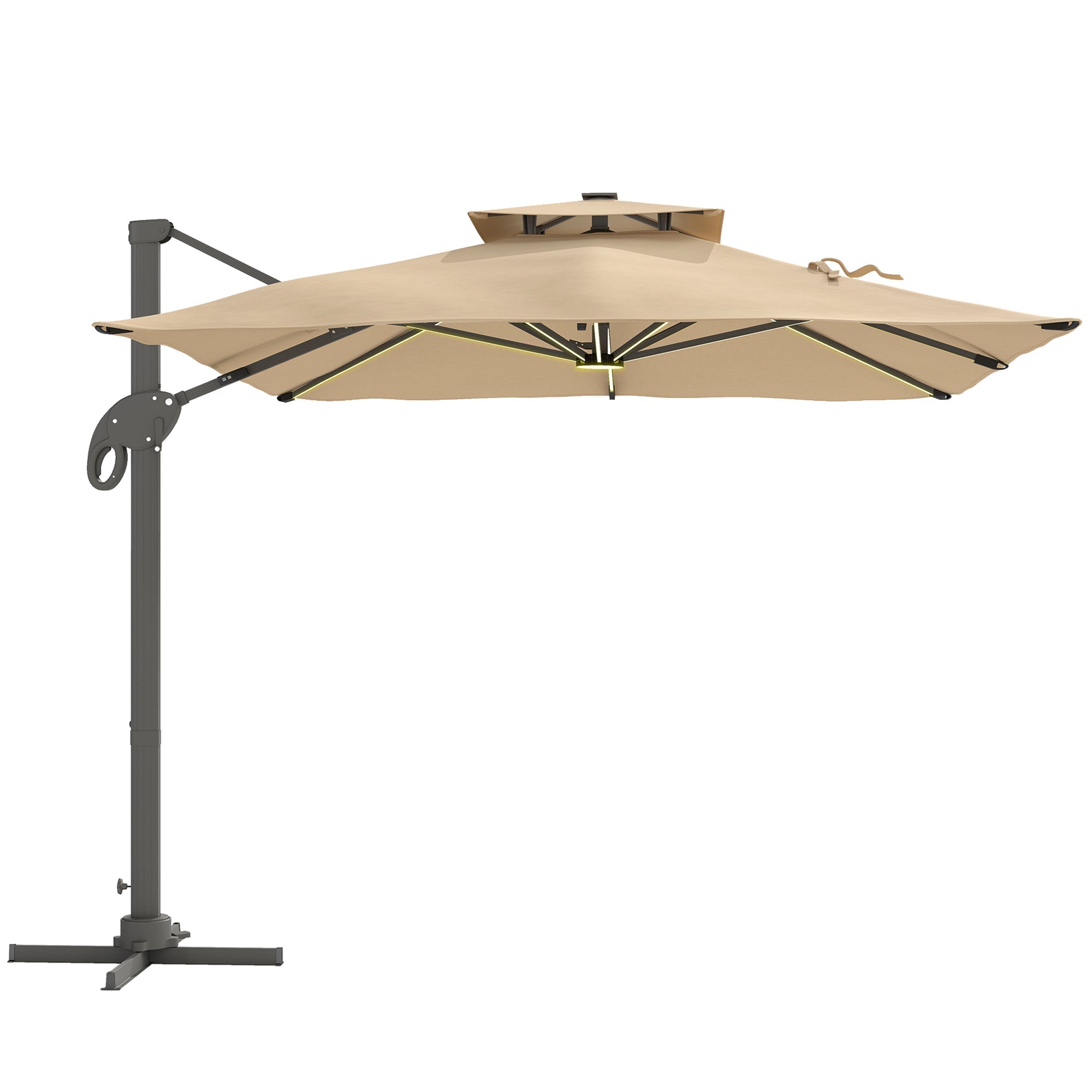 Outsunny 3 x 3(m) Aluminium Sun Square Canopy Top w/ Adjustable Pole Angle Khaki