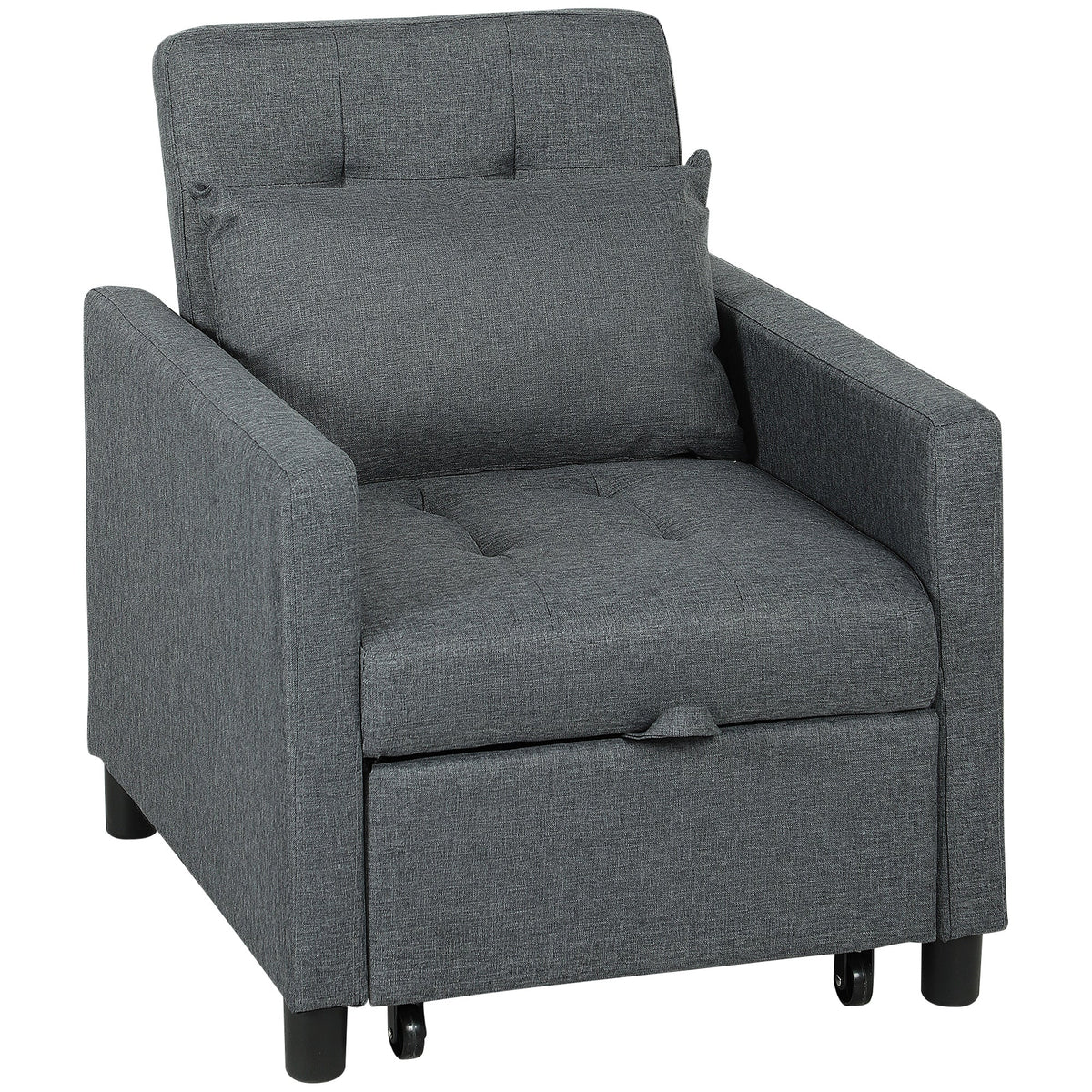 HOMCOM 3-In-1 Chair Bed, Convertible Sleeper Chair with Adjustable Backrest, Pillow and Footrest for Living Room, Dark Grey