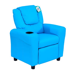 HOMCOM Kids Recliner Chair, PU Leather with Adjustable Backrest, Footrest, Padded Headrest, Blue