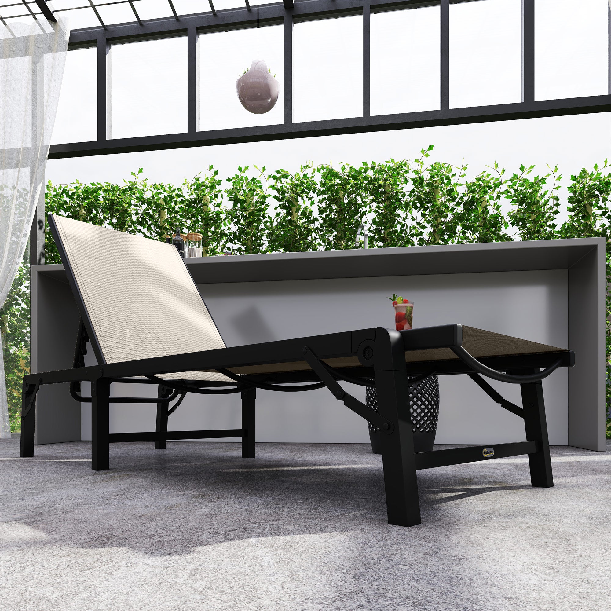 Outsunny Folding Sun Lounger, 5-Position Adjustable Reclining Garden Lounger, Garden Chaise Lounge Sunbed Recliner Chair with Steel Frame for Beach, Porch, Patio, Camping, Khaki