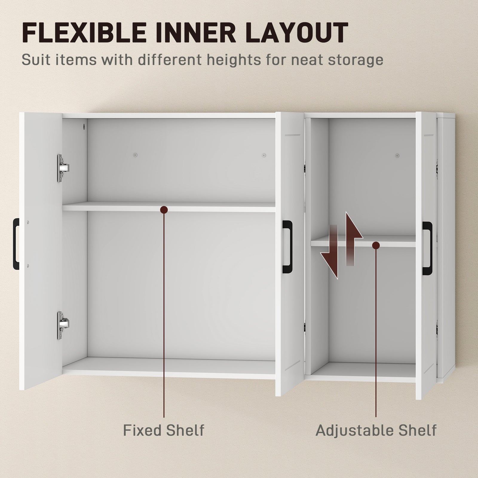 HOMCOM Bathroom Wall Cabinet, Wall Mounted Bathroom Cabinet, Over the Toilet Space Saver with Adjustable Shelves, White