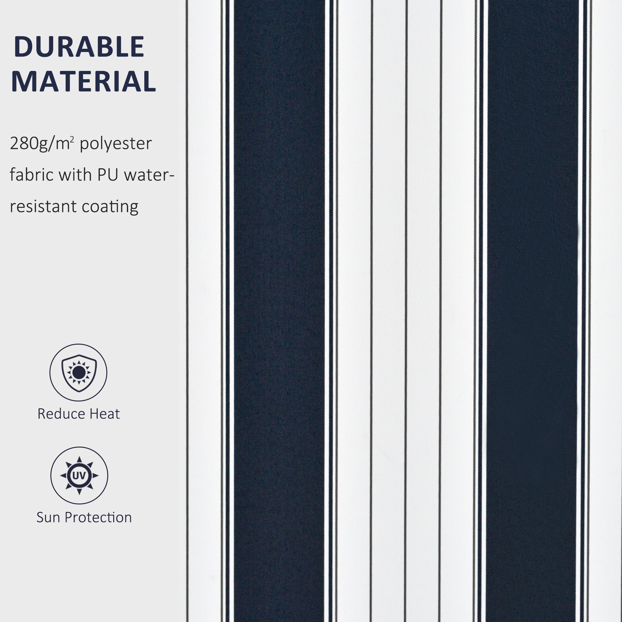 Outsunny Manual Retractable Awning, 3x2.5 m-Blue/White Stripes