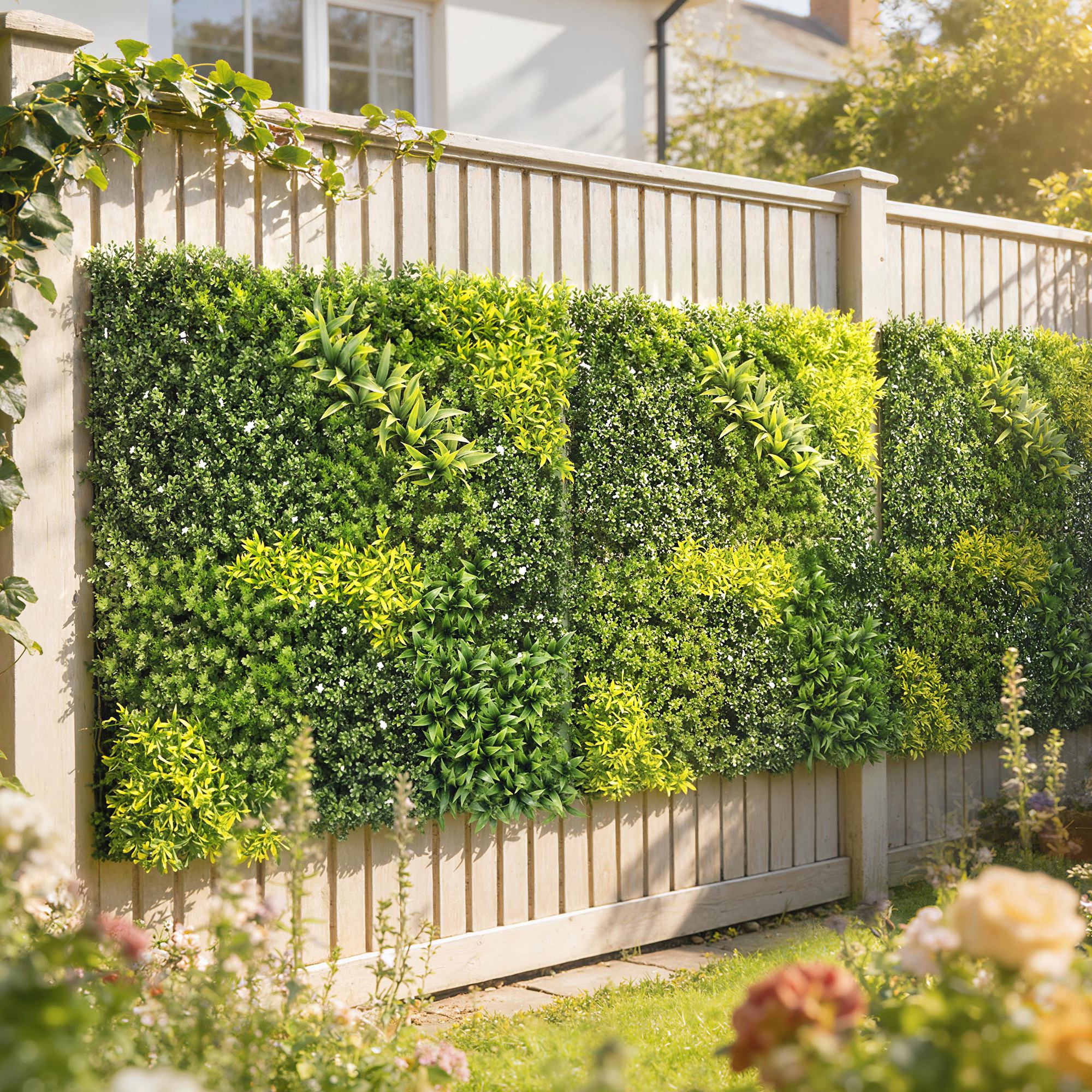 Outsunny Artificial Plant Wall Panel, 100x100 cm Artificial Grass Backdrop Wall, Green