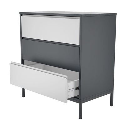 Chest of Drawers Grey White with 3 Storage Drawers Metal Legs Retro Style