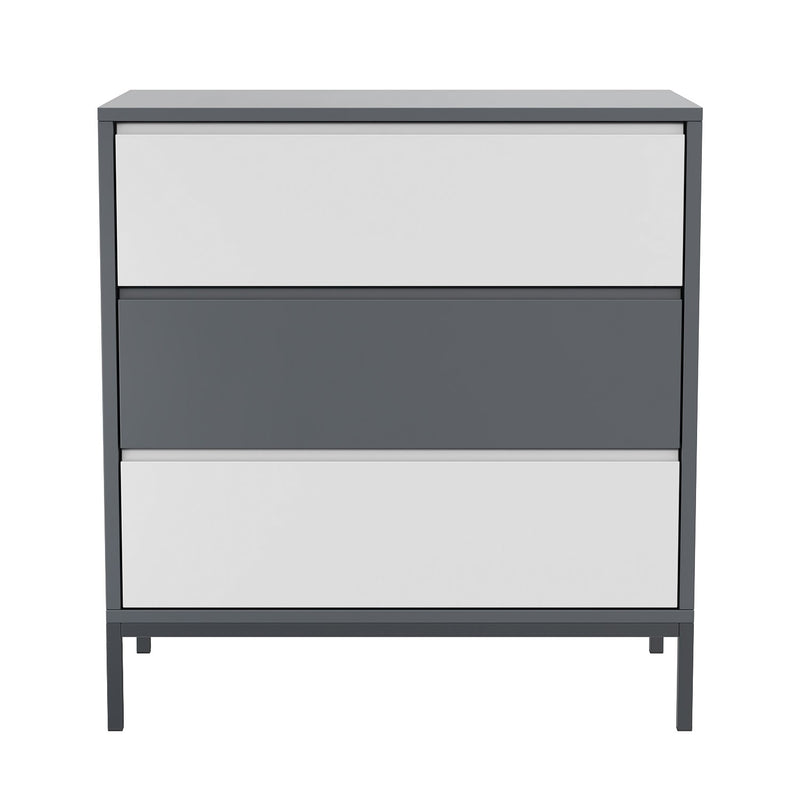 Chest of Drawers Grey White with 3 Storage Drawers Metal Legs Retro Style