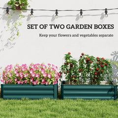 Outsunny Set of Two 100 x 60cm Steel Planter Boxes -Green