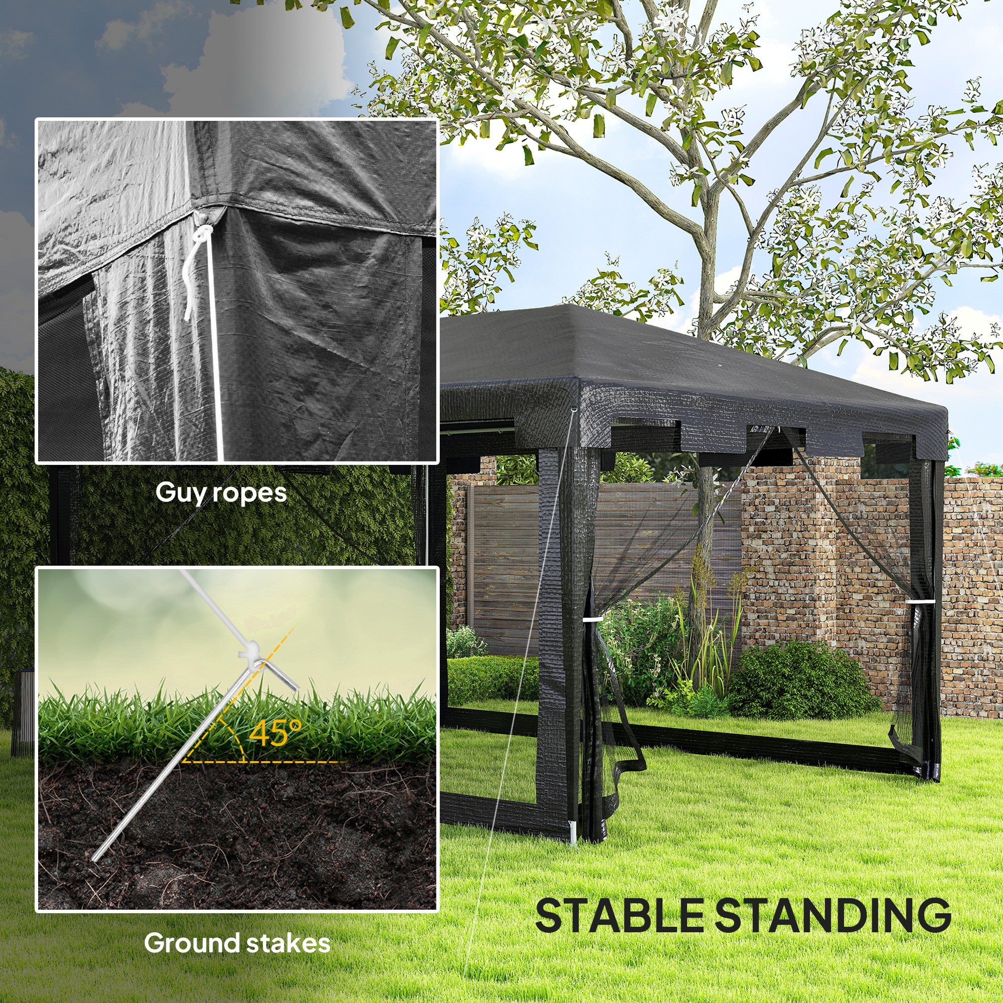 Outsunny 4 x 3 m Party Tent Wedding Gazebo Outdoor Waterproof PE Canopy Shade with Panel