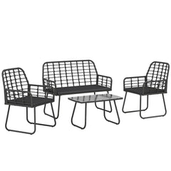 Outsunny 4 Piece Rattan Garden Furniture Set, Outdoor Patio Furniture with Loveseat, Armchairs and Coffee Table