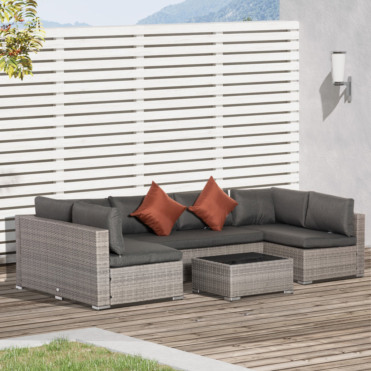 Outsunny Four-Piece Half-Square Rattan Sofa Set - Mixed Grey - product image 2