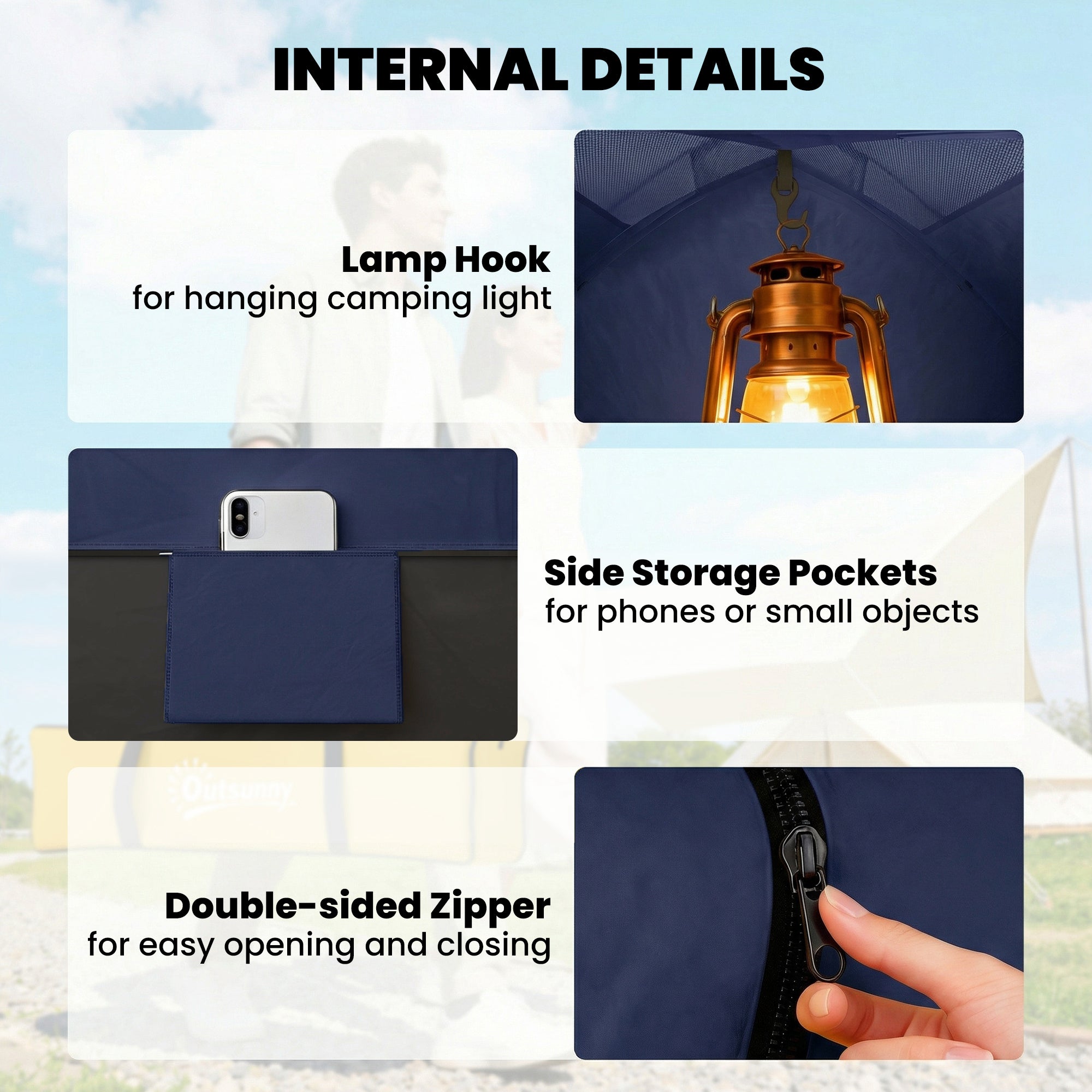Outsunny 2 Person Camping Tent, Dome Tent with Zipped Doors, Storage Pocket, Portable Handy Bag, Navy Blue
