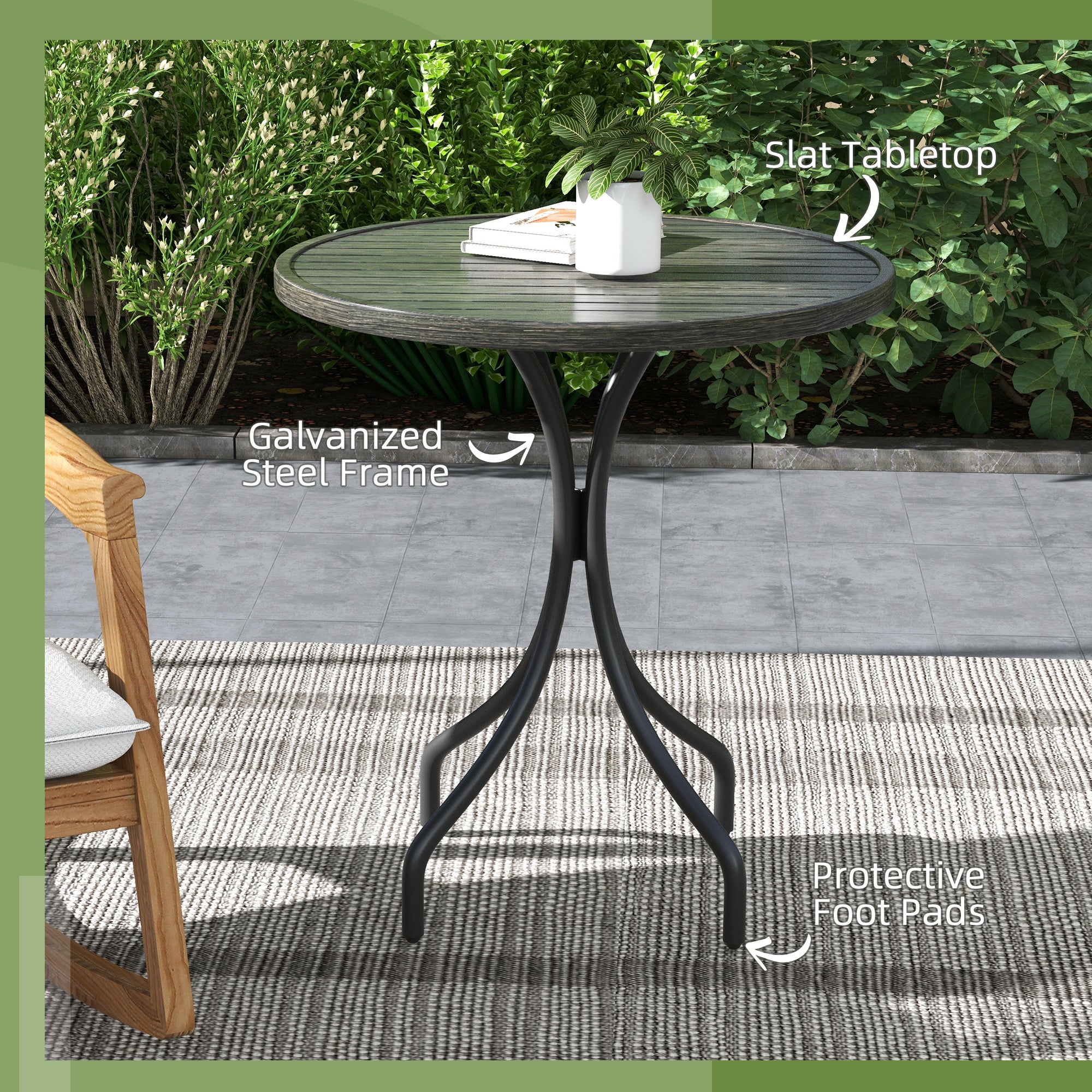 Outsunny 66cm Galvanised Steel Garden Table - Grey