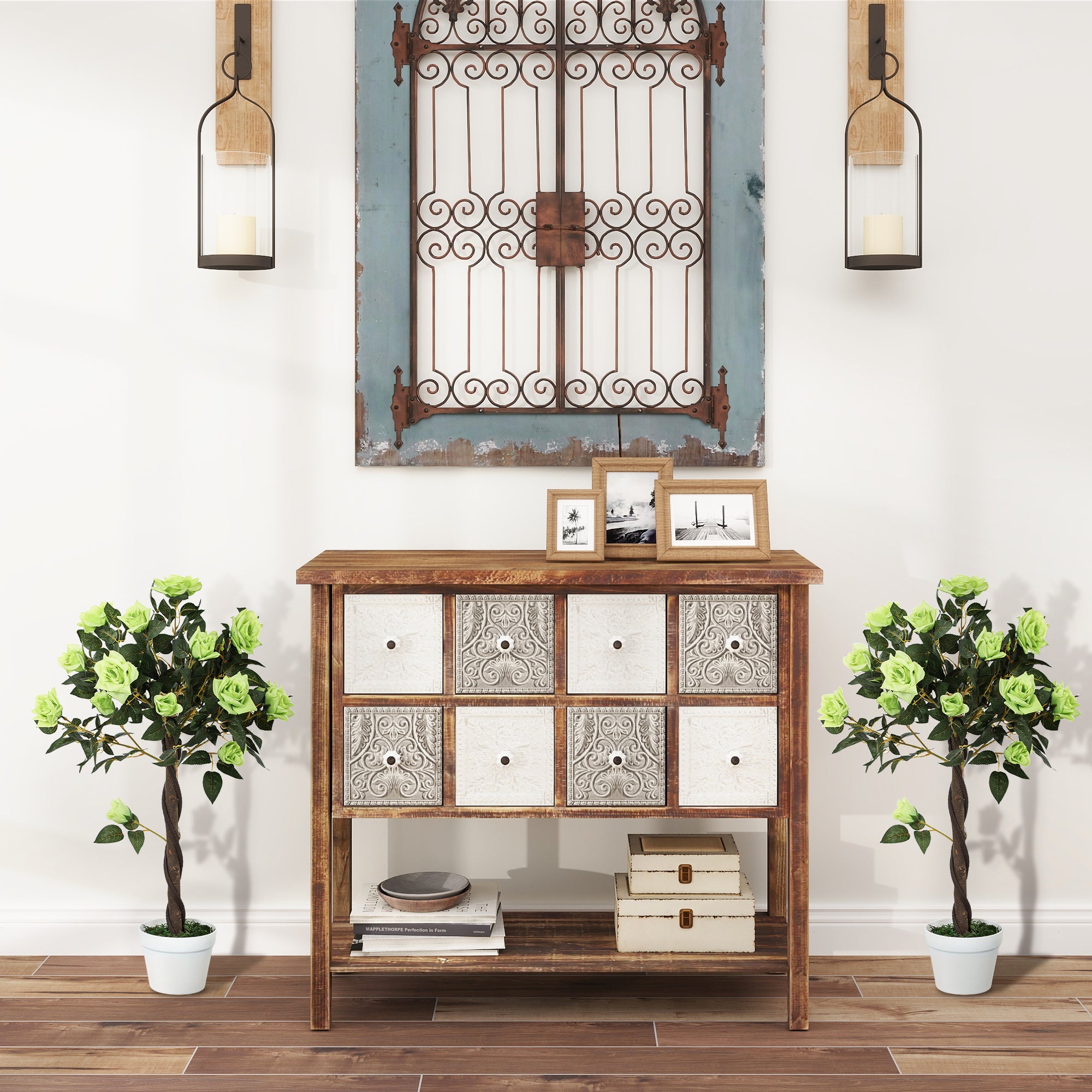 Outsunny Set of Two Faux Rose Trees - Green