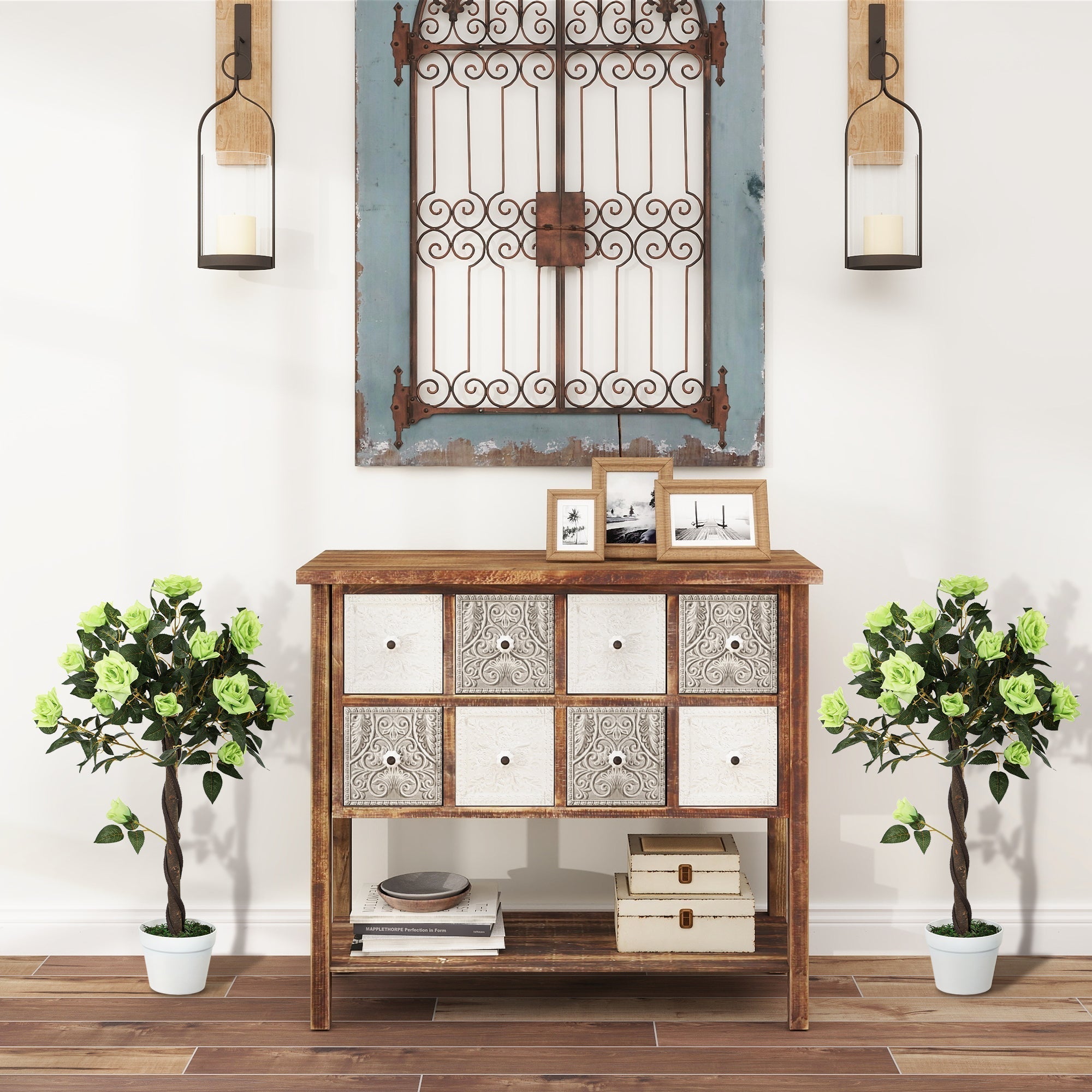 Outsunny Set of Two Faux Rose Trees - Green