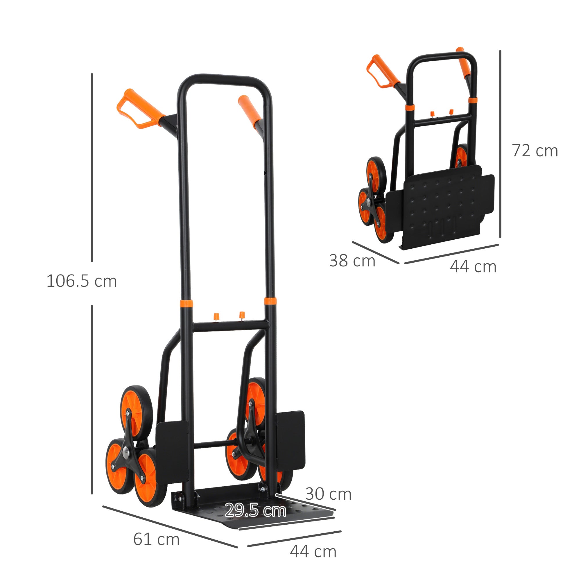 DURHAND Six-Wheel Folding Sack Barrow Trolley - Black/Orange