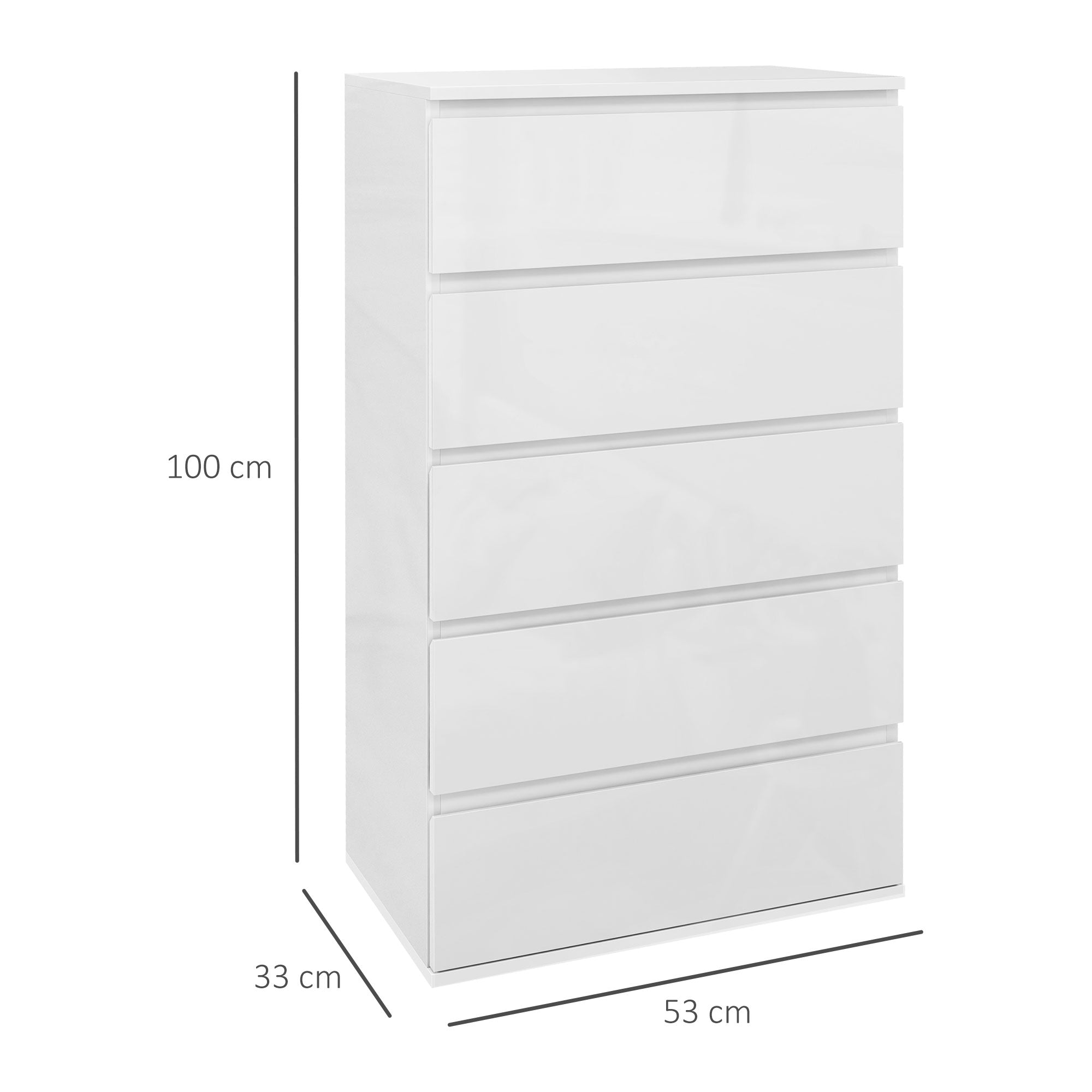 HOMCOM 5-Drawer Modern Dresser, High Gloss Storage Drawer Unit for Bedroom, White