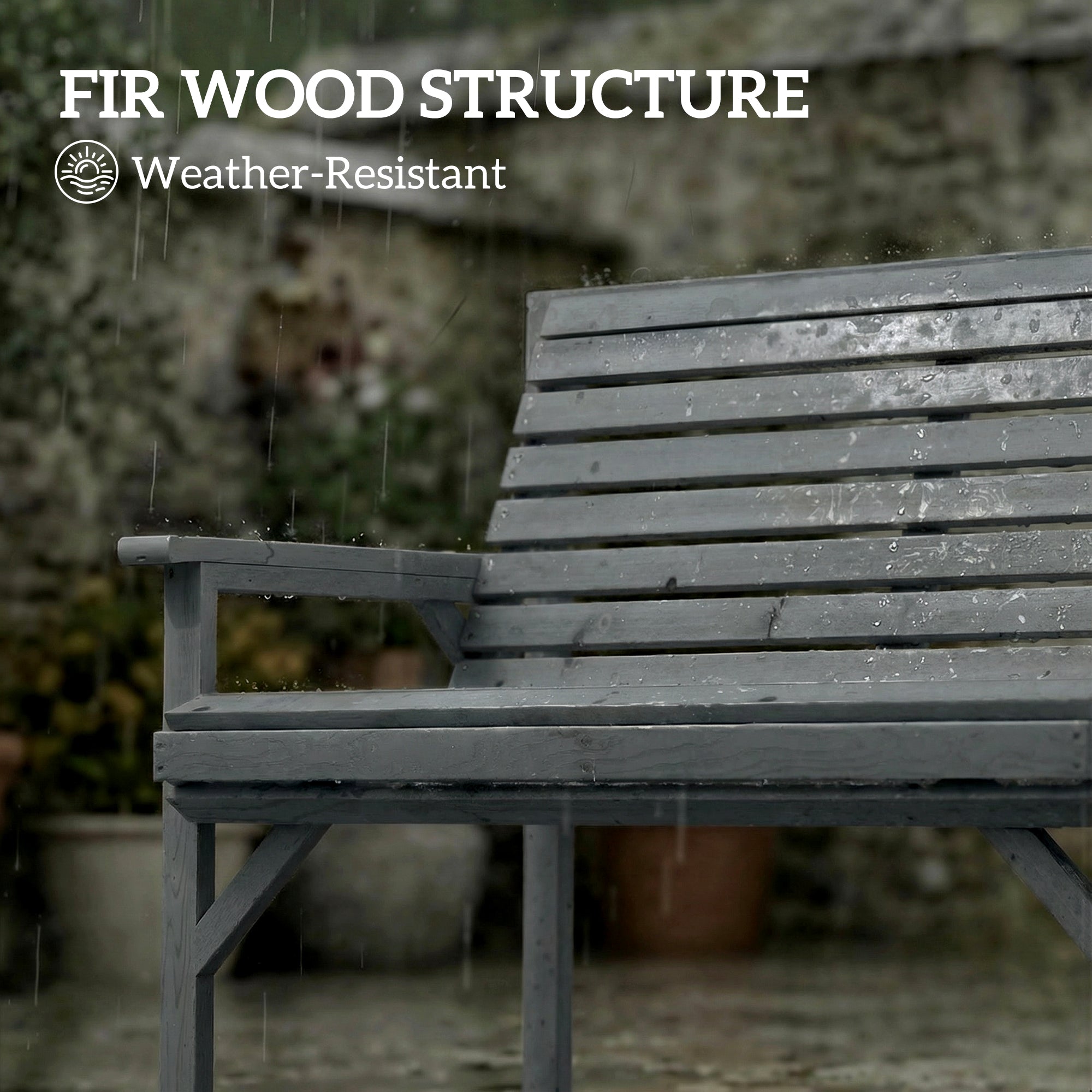 Outsunny 2 Seater Wooden Garden Bench, Slatted Patio Bench with Armrest and Backrest, Outdoor Furniture for Indoor, Balcony