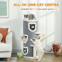 PawHut 101 cm Cat Tree with Sisal Scratching Posts, 3 Barrel Condos, 3 Platforms, for Indoor Cats to Rest and Play