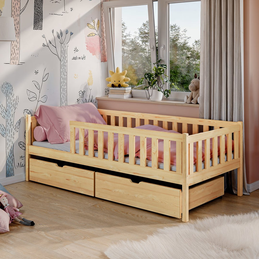 Wooden Single Bed Antonio With Storage in Pine