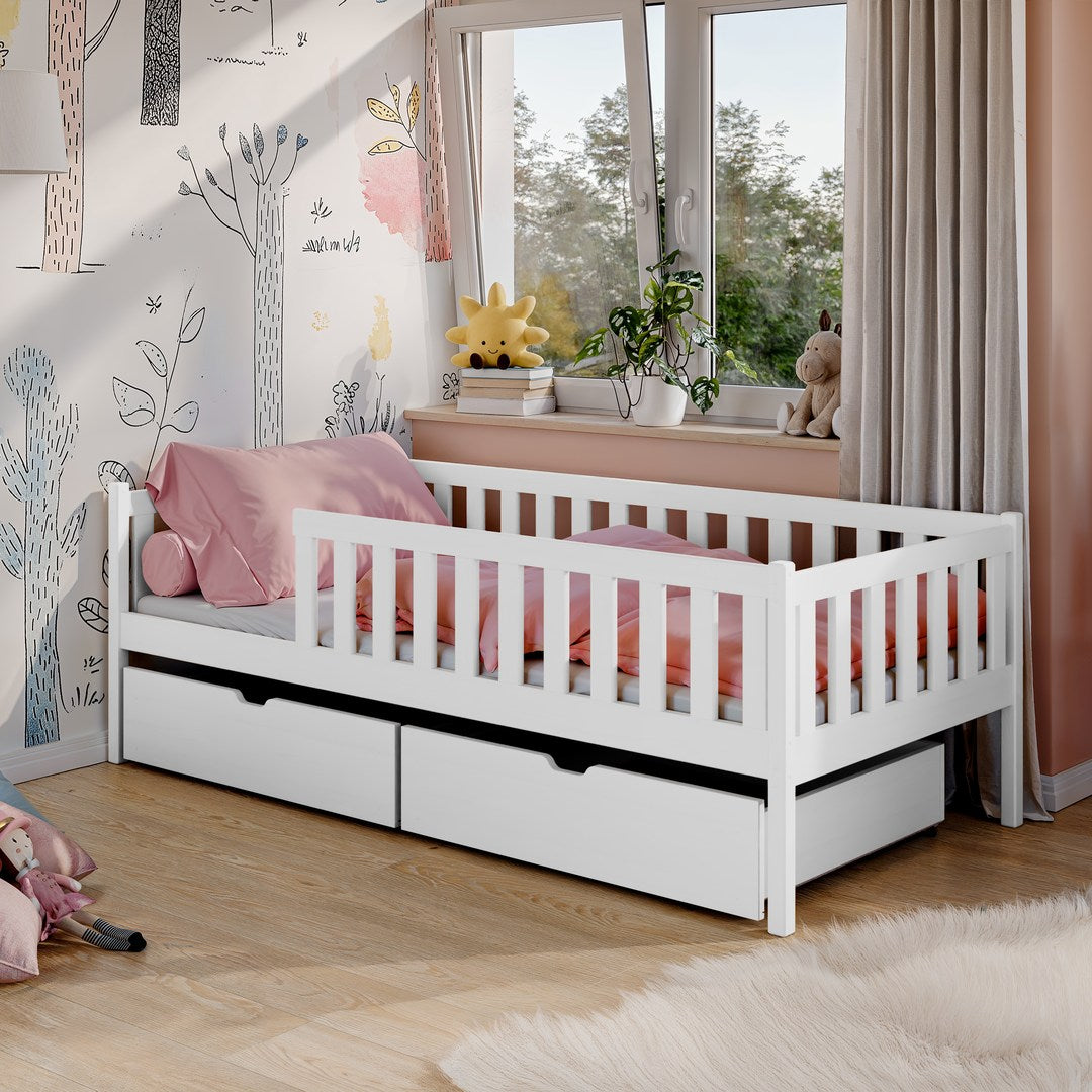 Wooden Single Bed Antonio With Storage in White Matt, image 2