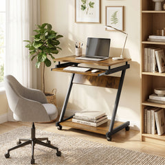 HOMCOM Movable Computer Desk with 4 Moving Wheels and Keyboard Tray