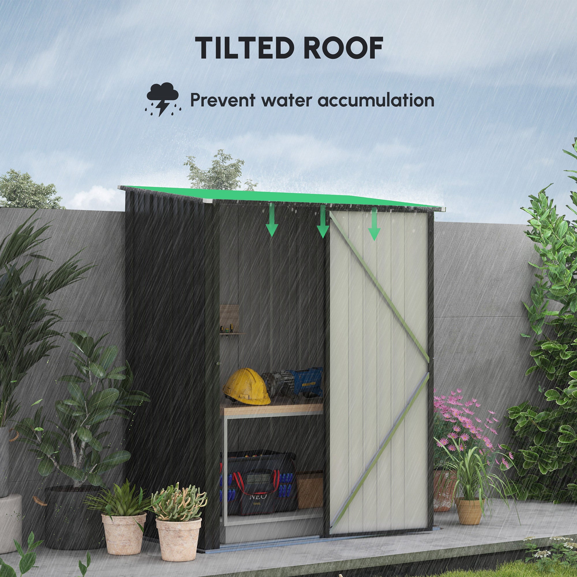 Outsunny 5.3 x 3.1ft Corrugated Steel Garden Shed - Black