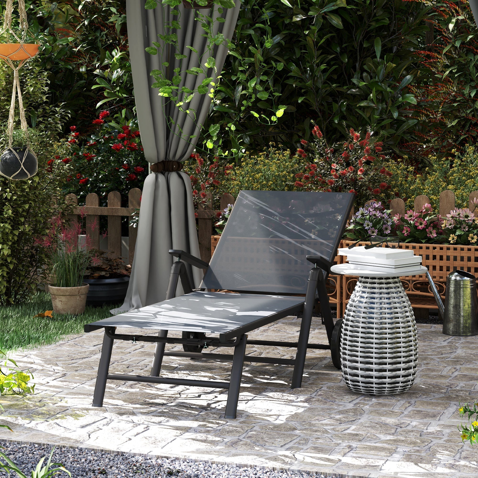 Outsunny Five-Position Reclining Sun Lounger - Grey