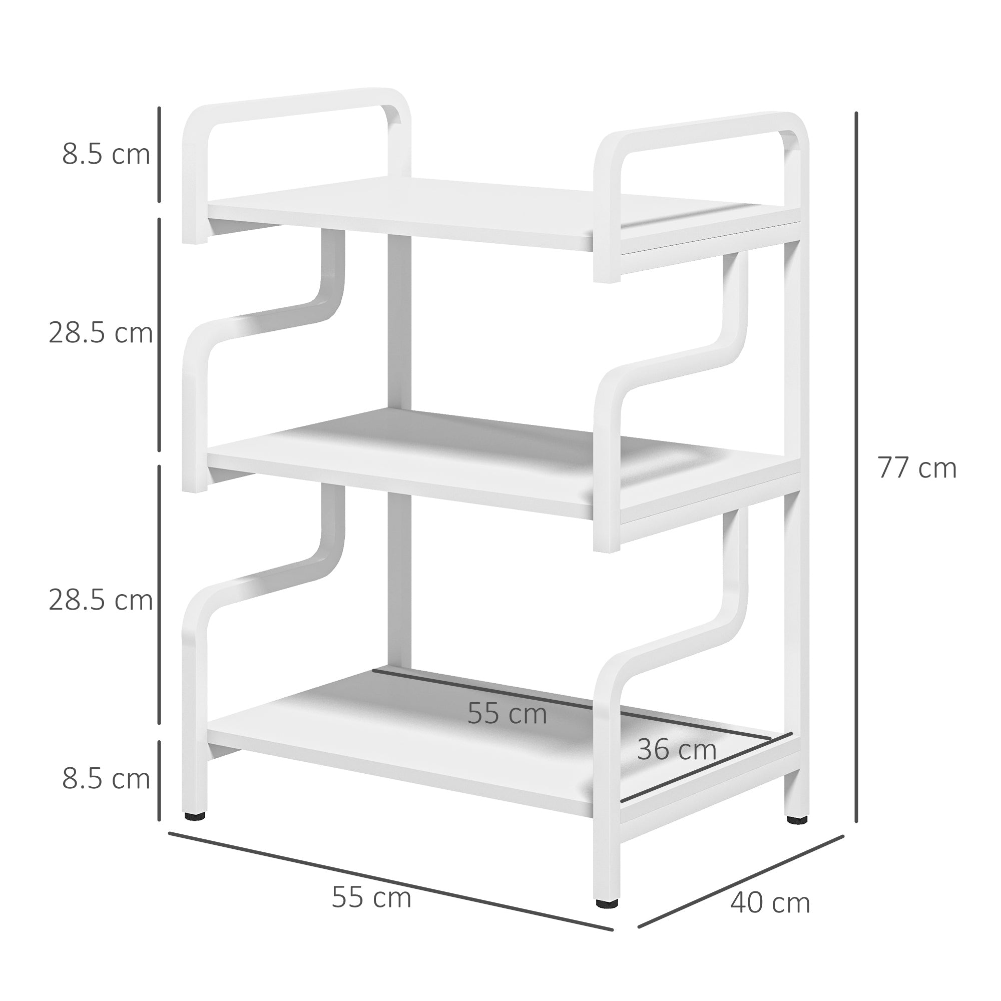 HOMCOM 3-Tier Printer Stand with Storage Shelves, Printer Table, 55 x 40 x 77cm Printer Shelf for Home Office, Study, White