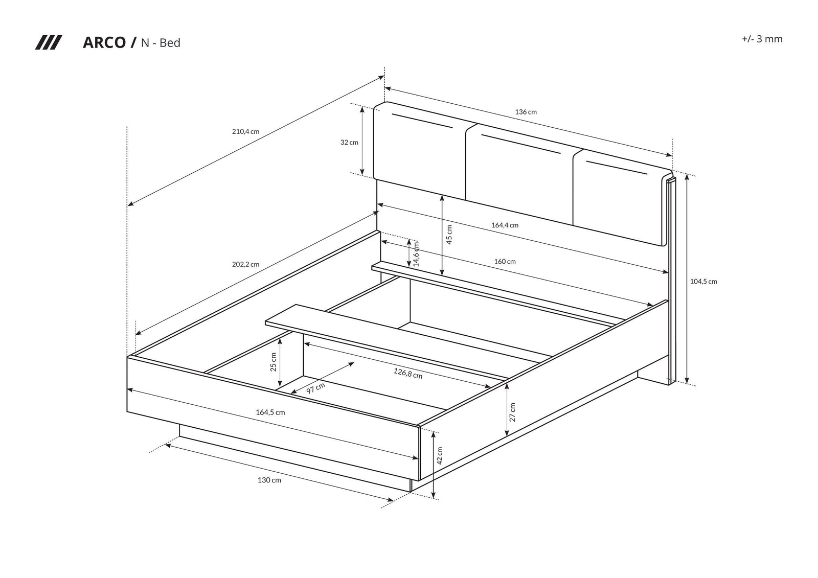 Bed ARCO Oak Artisan / Grey