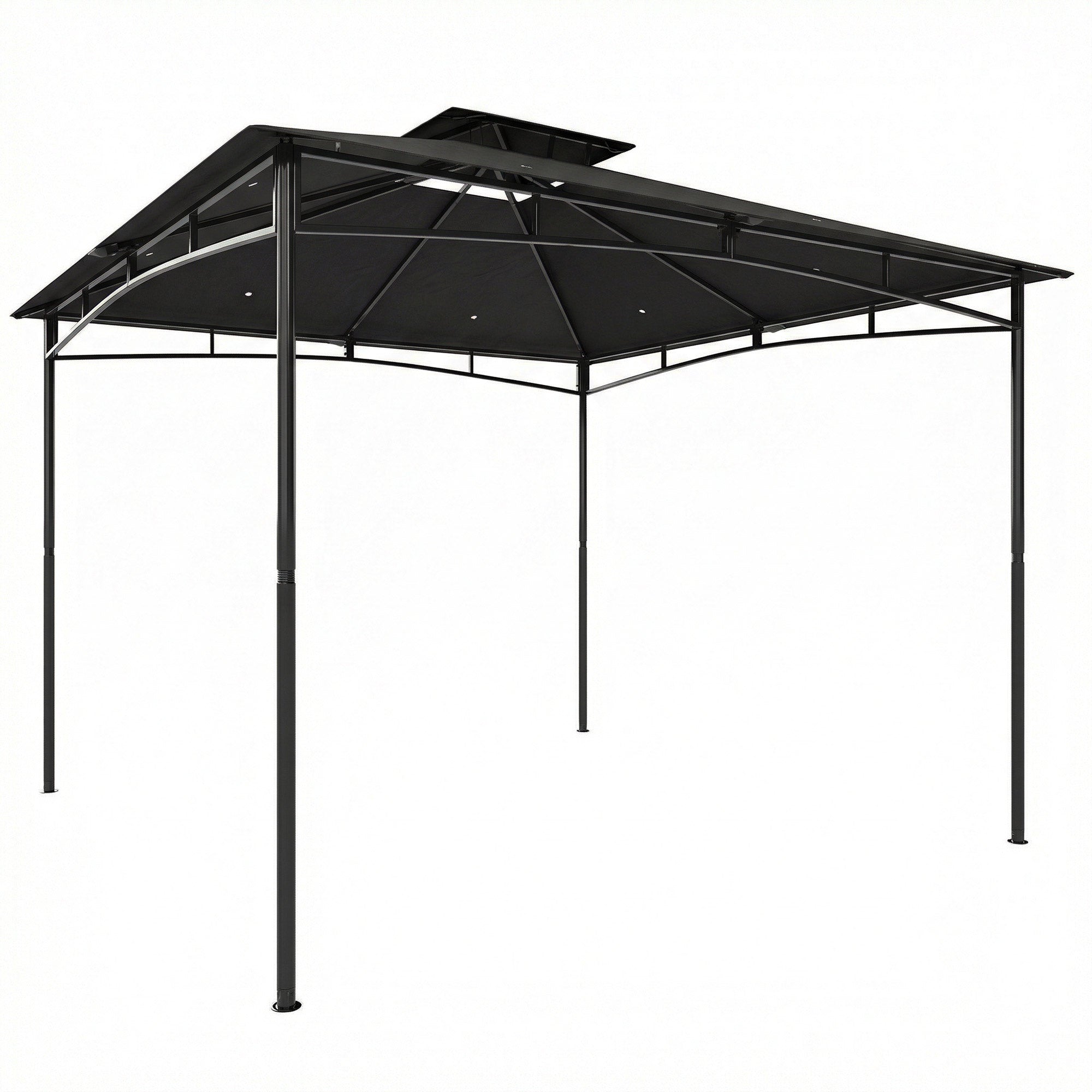 Outsunny 3 x 3 m Gazebo, Garden Gazebo with 2-Tier Roof, Metal Frame, Black
