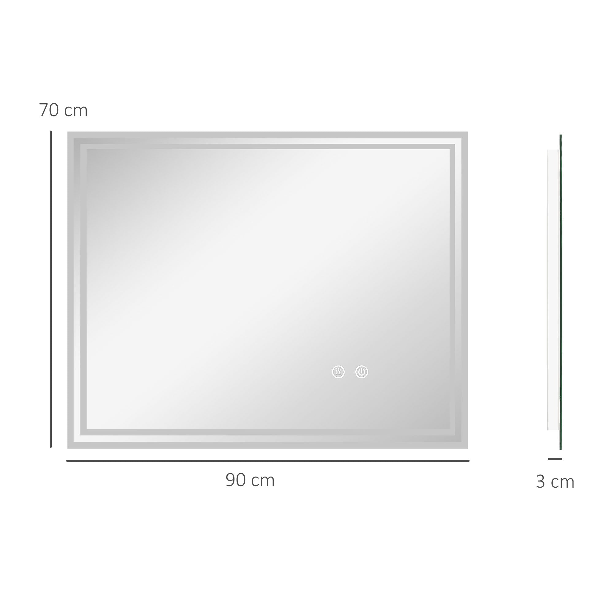 kleankin Large LED Bathroom Mirror, Illuminated Makeup Mirror, with 3 Colour, Smart Touch, Anti-Fog