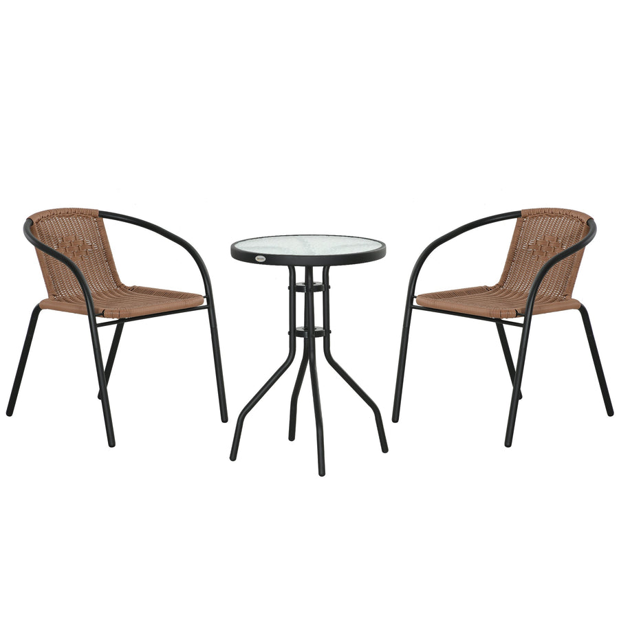 Outsunny 3 Pieces Rattan Bistro Set - Brown