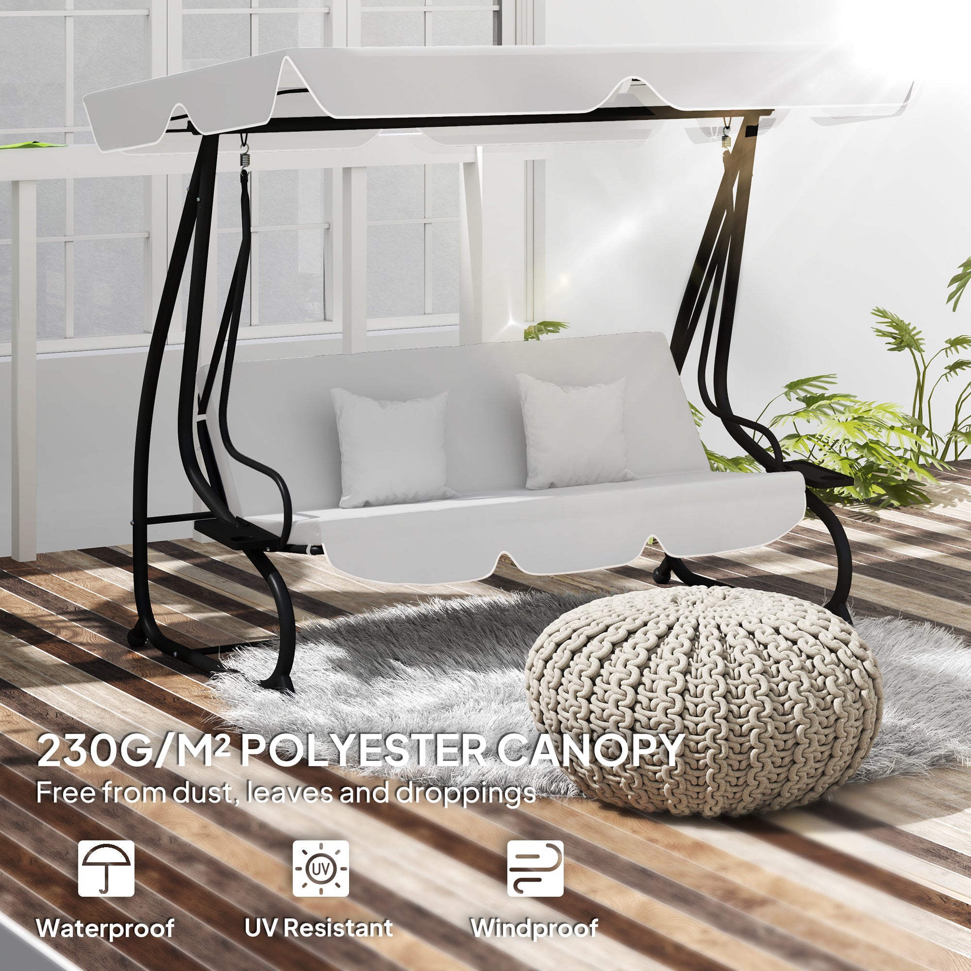 Outsunny 145 x 200Wcm Swing Chair Canopy Replacement - Light Grey