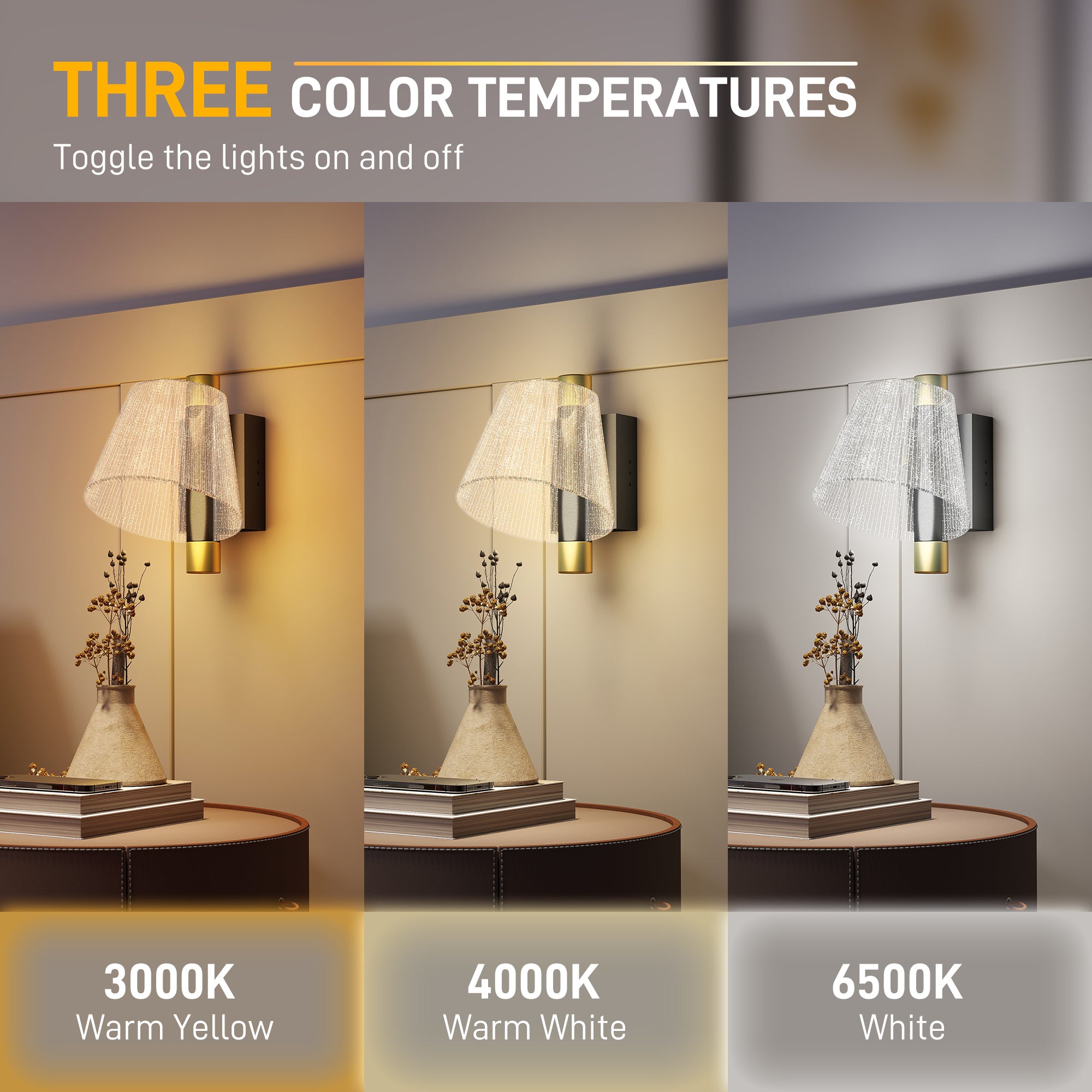 HOMCOM Led Wall Lamp 2 Pack, 5W Modern Indoor Starry Wall Light, Colour Temperature Adjustable 3000K/4000K/6500K, for Bedroom, Living Room, Hallway, Stairs, Black