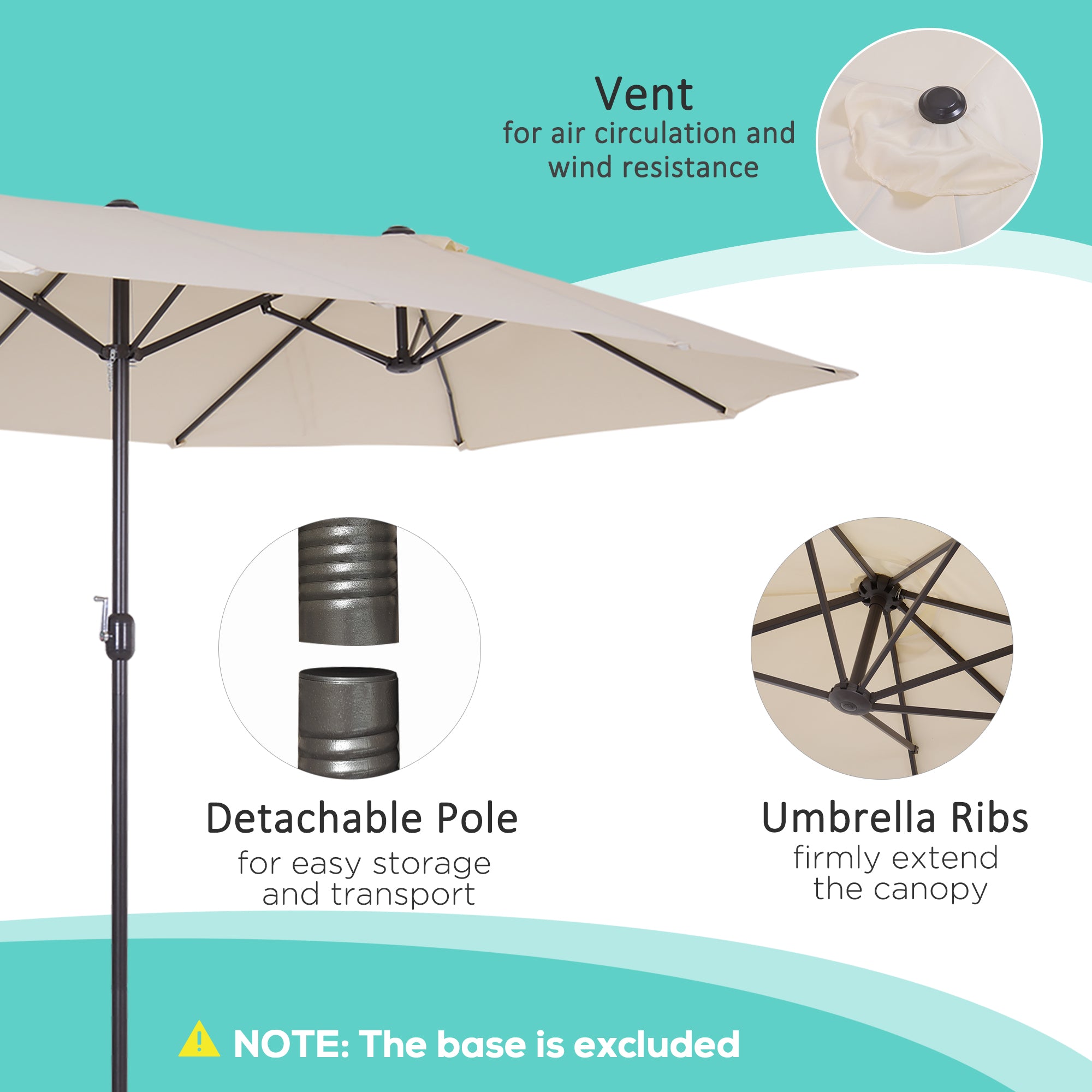 Outsunny 4.6m Double Garden Parasol - Beige