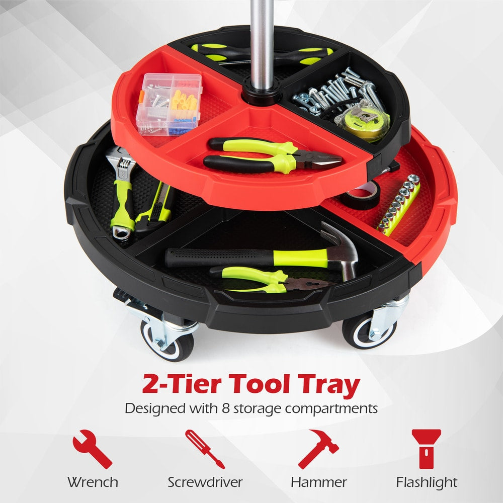 Close up of the tool trays on the rolling mechanic stool
