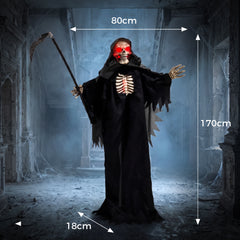 HOMCOM 170cm Life Size Animated Grim Reaper Halloween Decoration, Scary Halloween Animatronics Decor with Sound Touch Activated