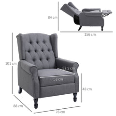 HOMCOM Recliner Armchair, Vintage Reclining Chair with Nail Head Trim, Wingback Chair with Button Tufted Back and Footrest, for Living Room, Grey