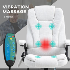 Vinsetto Massage Recliner Chair Heated Office Chair with Six Massage Points Linen-Feel Fabric 360  Swivel Wheels Cream White
