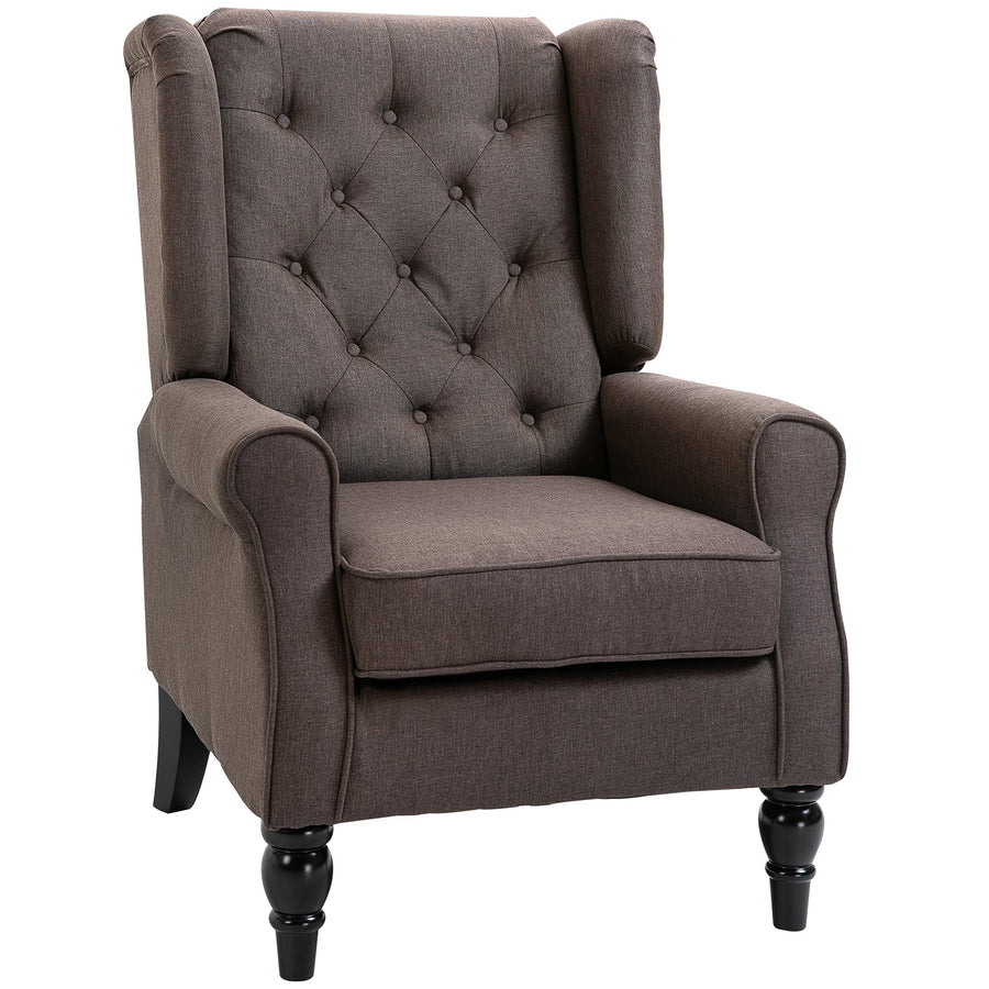 HOMCOM Wingback Accent Chair, Retro Upholstered Button Tufted Occasional Chair for Living Room and Bedroom, Brown