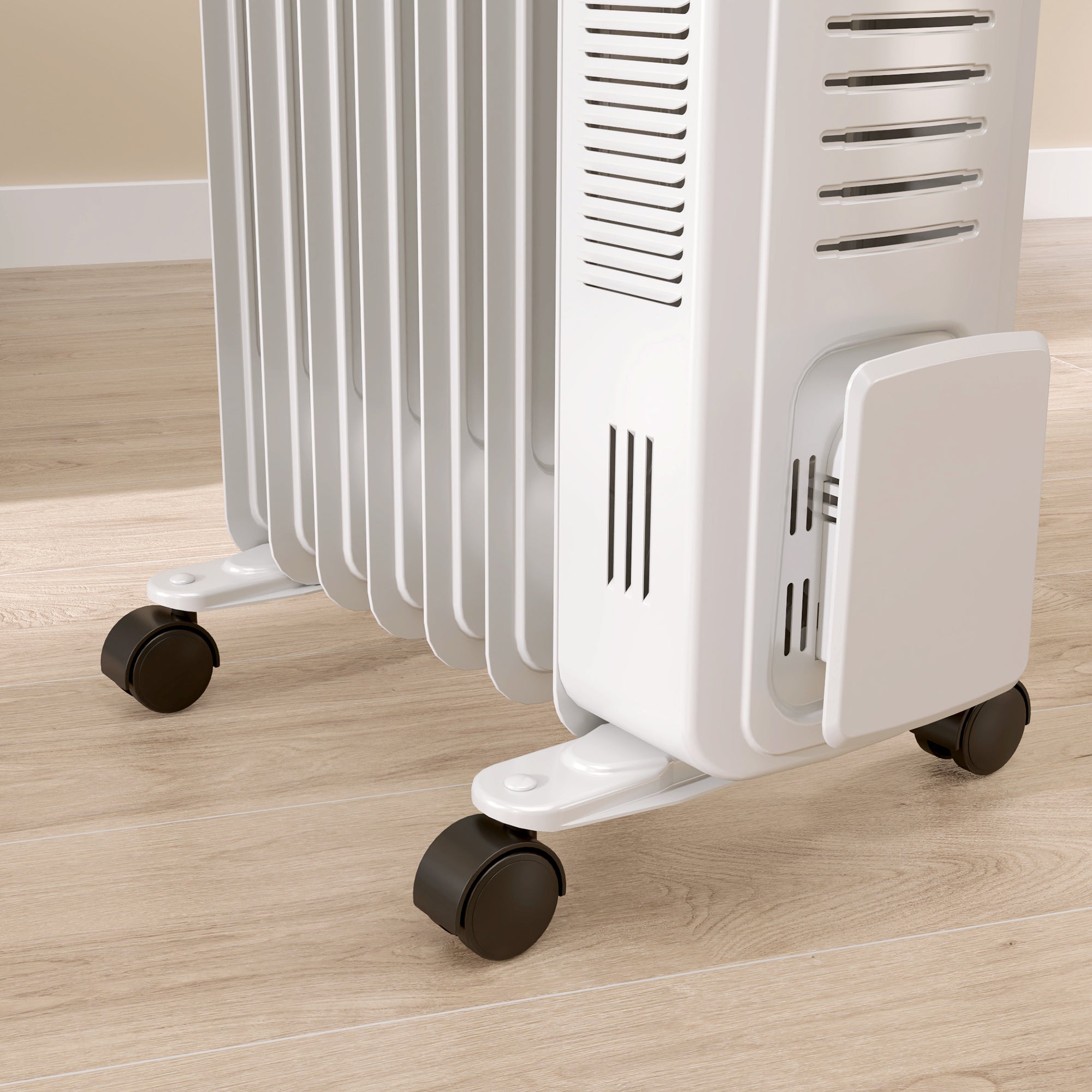 HOMCOM 1500W Quiet Oil Filled Radiator, 7 Fin Energy Efficient Portable Electric Heater with 3 Heat Settings, Adjustable Thermostat, Safety Tip Over, Overheat Protection, for Home, White